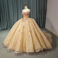 Gold Quinceanera Dress Ball Gown Shining Applique Strapless Sexy Dresses Sweet 16 Girl Birthday Pageant Dress vestidos 15 anos