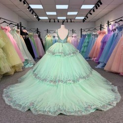 Green 2025 Quinceanera Dress Sweet 15 Evening Dress Crystal Sleeveless Ball Gown Beading Vestidos De Xv Anos