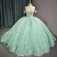 Green 2025 Quinceanera Dresses Lace Appliques Beading Scoop Cap Sleeve Novelty Customized Ball Gowns Vestidos De 15 Anos