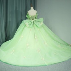 Green Ball Gown Quinceanera Dresses Shiny Appliques Bridal Gown Party Bow Floor-length Bride Dresses vestidos de quinceanera