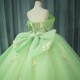 Green Ball Gown Quinceanera Dresses Shiny Appliques Bridal Gown Party Bow Floor-length Bride Dresses vestidos de quinceanera