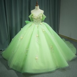 Green Ball Gown Quinceanera Dresses Shiny Appliques Bridal Gown Party Bow Floor-length Bride Dresses vestidos de quinceanera