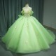 Green Ball Gown Quinceanera Dresses Shiny Appliques Bridal Gown Party Bow Floor-length Bride Dresses vestidos de quinceanera