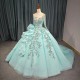 Green Floral Princess Quinceanera Dress O-Neck Shiny Bride Robe Ball Gown Floor-length Bridal Dresses vestidos 15 anos