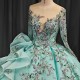 Green Floral Princess Quinceanera Dress O-Neck Shiny Bride Robe Ball Gown Floor-length Bridal Dresses vestidos 15 anos