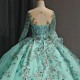 Green Floral Princess Quinceanera Dress O-Neck Shiny Bride Robe Ball Gown Floor-length Bridal Dresses vestidos 15 anos