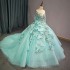 Green Floral Princess Quinceanera Dress O-Neck Shiny Bride Robe Ball Gown Floor-length Bridal Dresses vestidos 15 anos