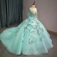Green Floral Princess Quinceanera Dress O-Neck Shiny Bride Robe Ball Gown Floor-length Bridal Dresses vestidos 15 anos