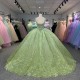 Green Glittering Customized Crystal Quinceanera Dresses Off Shoulder Birthday Party Beaded Ball Gown Vestidos de 15 anos