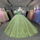 Green Glittering Customized Crystal Quinceanera Dresses Off Shoulder Birthday Party Beaded Ball Gown Vestidos de 15 anos