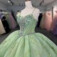 Green Glittering Customized Crystal Quinceanera Dresses Off Shoulder Birthday Party Beaded Ball Gown Vestidos de 15 anos