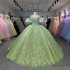 Green Glittering Customized Crystal Quinceanera Dresses Off Shoulder Birthday Party Beaded Ball Gown Vestidos de 15 anos