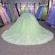 Green O Neck Quinceanera Prom Dresses Beautiful Sleeveless Customized Princess Long Glitter Sweet 16 Dress Vestidos