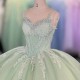 Green O Neck Quinceanera Prom Dresses Beautiful Sleeveless Customized Princess Long Glitter Sweet 16 Dress Vestidos