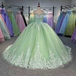 Green O Neck Quinceanera Prom Dresses Beautiful Sleeveless Customized Princess Long Glitter Sweet 16 Dress Vestidos