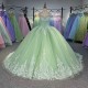 Green O Neck Quinceanera Prom Dresses Beautiful Sleeveless Customized Princess Long Glitter Sweet 16 Dress Vestidos