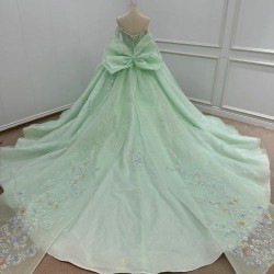 Green Quinceanera Dress Party Beading Ball Gown Bride Robe Scoop Neck Appliques Bridal Dresses vestido de 15 quinceanera