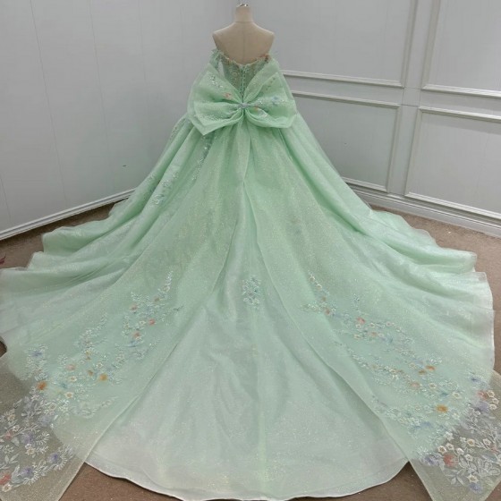 Green Quinceanera Dress Party Beading Ball Gown Bride Robe Scoop Neck Appliques Bridal Dresses vestido de 15 quinceanera