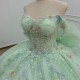 Green Quinceanera Dress Party Beading Ball Gown Bride Robe Scoop Neck Appliques Bridal Dresses vestido de 15 quinceanera