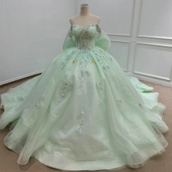 Green Quinceanera Dress Party Beading Ball Gown Bride Robe Scoop Neck Appliques Bridal Dresses vestido de 15 quinceanera