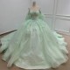 Green Quinceanera Dress Party Beading Ball Gown Bride Robe Scoop Neck Appliques Bridal Dresses vestido de 15 quinceanera