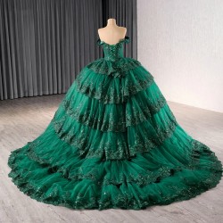 Green Quinceanera Dress Party Lace Beading Ball Gown Bride Robe Scoop Neck Bridal Dresses vestidos de 15 anos quinceaneras