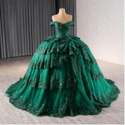 Green Quinceanera Dress Party Lace Beading Ball Gown Bride Robe Scoop Neck Bridal Dresses vestidos de 15 anos quinceaneras