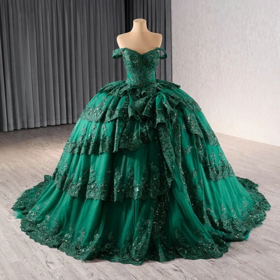 Green Quinceanera Dress Party Lace Beading Ball Gown Bride Robe Scoop Neck Bridal Dresses vestidos de 15 anos quinceaneras