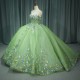 Green Quinceanera Dress Sweet 15 Evening Dress Crystal Sleeveless Ball Gown Beading Vestido De Quinceanera