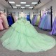 Green Scoop Neck Quinceanera Prom Dresses Beautiful Beaded Customized Princess Long Glitter Sweet 16 Dress Vestidos
