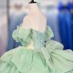 Green Scoop Neck Quinceanera Prom Dresses Beautiful Beaded Customized Princess Long Glitter Sweet 16 Dress Vestidos