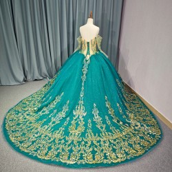 Jancember 2024 New Classic Quinceanera Dresses Long Sleeves Crystal With Flowers Princess Ball Gowns vestido de 15 anos