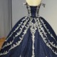 Jancember Blue 2024 Quinceanera Dresses Embroidery Lace V-neck Sequins Short Sleeves Ball Gowns vestido 15 anos quinceanera