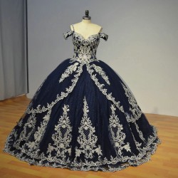 Jancember Blue 2024 Quinceanera Dresses Embroidery Lace V-neck Sequins Short Sleeves Ball Gowns vestido 15 anos quinceanera
