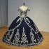 Jancember Blue 2024 Quinceanera Dresses Embroidery Lace V-neck Sequins Short Sleeves Ball Gowns vestido 15 anos quinceanera