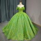Jancember Green Quinceanera Dresses Ball Gown Off The Shoulder Tulle Appliques Mexican Sweet vestido de 15 anos