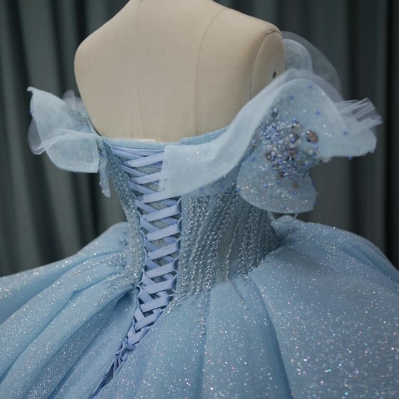 Light Blue Girls Quinceanera Dresses Lace Sweetheart Beading Tulle Ball Gown Birthday Party Sweet 16 Vestidos vestidos 15 anos
