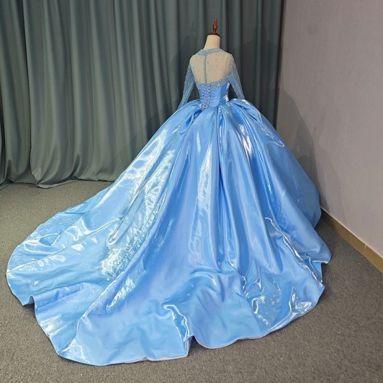 Luxury Blue Celebrity Evening Dresses for Girl Beads Party Prom Gowns Gala Special Events Dress 2024 Quinceanera Dresses