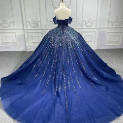 Luxury Bule Ball Gown Quinceanera Dresses Shiny Sequins Bridal Gown Party Floor-length Bride Dresses vestido de 15 quinceanera
