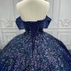Luxury Bule Ball Gown Quinceanera Dresses Shiny Sequins Bridal Gown Party Floor-length Bride Dresses vestido de 15 quinceanera