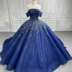 Luxury Bule Ball Gown Quinceanera Dresses Shiny Sequins Bridal Gown Party Floor-length Bride Dresses vestido de 15 quinceanera