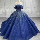 Luxury Bule Ball Gown Quinceanera Dresses Shiny Sequins Bridal Gown Party Floor-length Bride Dresses vestido de 15 quinceanera