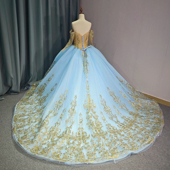 Luxury Bule Shiny Ball Gown Quinceanera Dresses Beading Organza Bridal Gown Party Bride Dresses vestidos de quinceanera