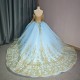 Luxury Bule Shiny Ball Gown Quinceanera Dresses Beading Organza Bridal Gown Party Bride Dresses vestidos de quinceanera