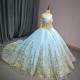 Luxury Bule Shiny Ball Gown Quinceanera Dresses Beading Organza Bridal Gown Party Bride Dresses vestidos de quinceanera