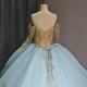 Luxury Bule Shiny Ball Gown Quinceanera Dresses Beading Organza Bridal Gown Party Bride Dresses vestidos de quinceanera