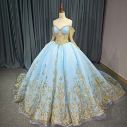 Luxury Bule Shiny Ball Gown Quinceanera Dresses Beading Organza Bridal Gown Party Bride Dresses vestidos de quinceanera