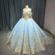 Luxury Bule Shiny Ball Gown Quinceanera Dresses Beading Organza Bridal Gown Party Bride Dresses vestidos de quinceanera