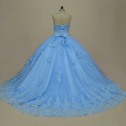 Luxury Elegance Blue Lace Ball Gown Quinceanera Dresses Lace Up With Sequins Sweet 16 Dress vestidos de 15 anos quinceaneras