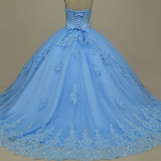 Luxury Elegance Blue Lace Ball Gown Quinceanera Dresses Lace Up With Sequins Sweet 16 Dress vestidos de 15 anos quinceaneras